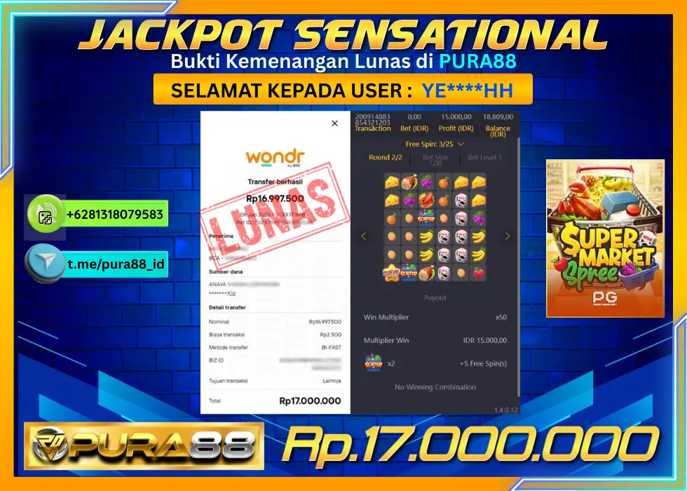 PURA88 JACKPOT SUPERMARKET SPREE Rp 17.000.000,- LUNAS